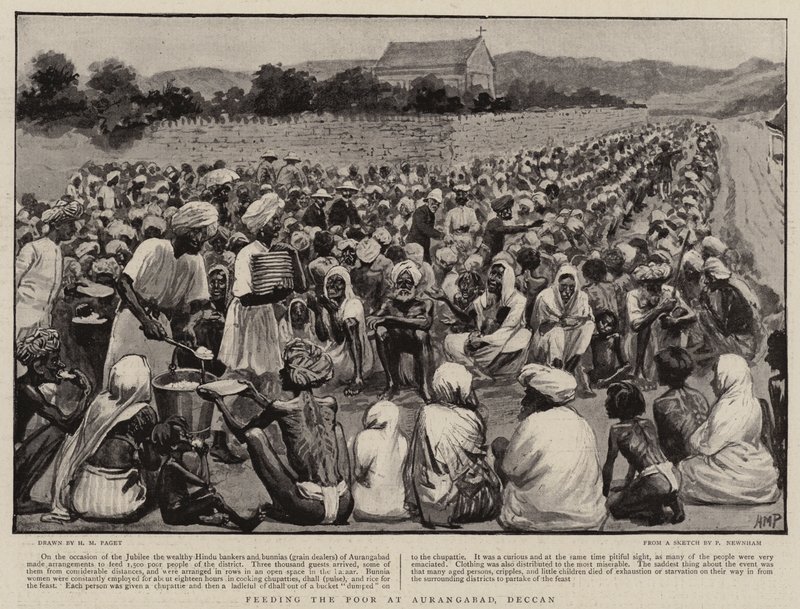 Krmení chudých v Aurangabadu, Deccan od Henry Marriott Paget
