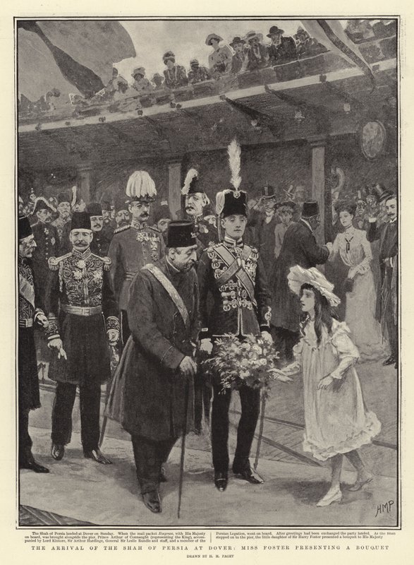 Příjezd perského šáha do Doveru, slečna Fosterová předává kytici od Henry Marriott Paget