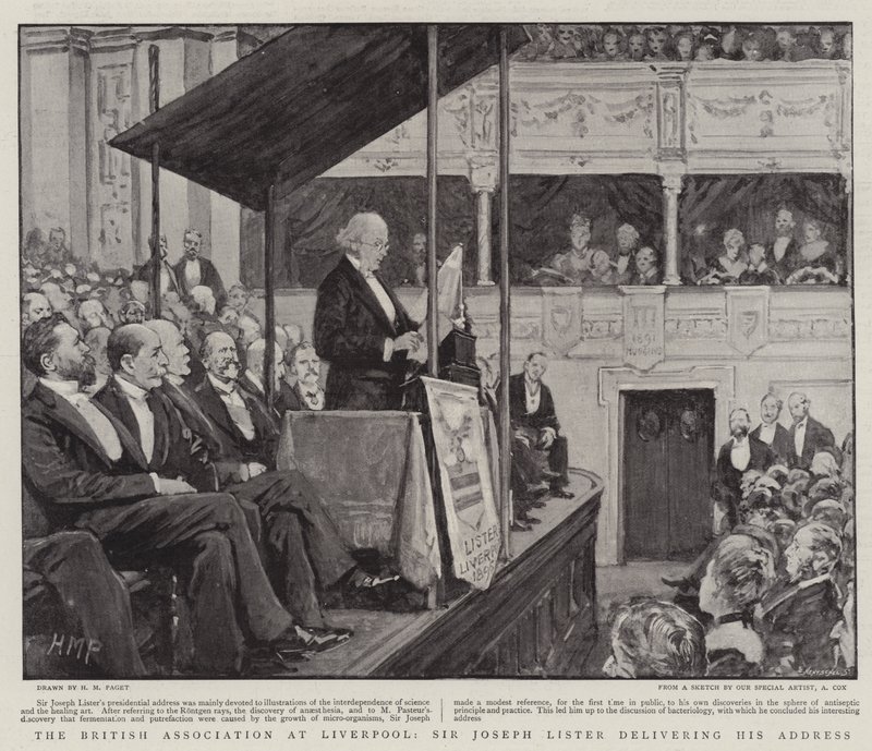 Britská asociace v Liverpoolu, Sir Joseph Lister pronáší svůj projev od Henry Marriott Paget