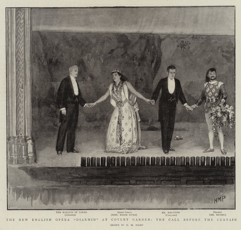 Nová anglická opera Diarmid v Covent Garden, výzva před oponou od Henry Marriott Paget