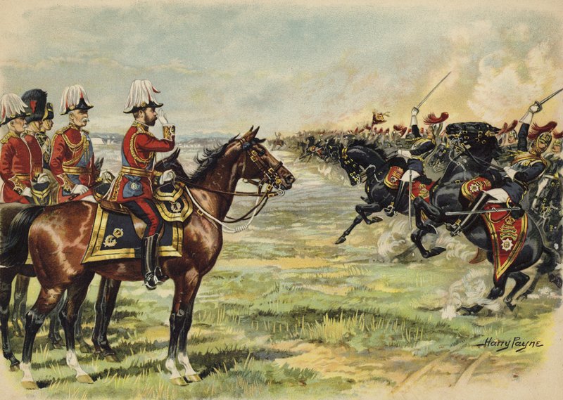 Král Jiří V. při přehlídce svých vojáků v Aldershotu (chromolit) od Henry Payne