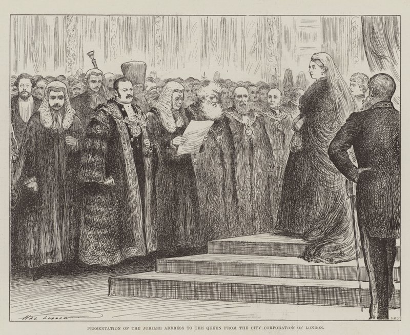 Předání jubilejního projevu královně ze strany londýnské městské korporace od Henry Stephen Ludlow