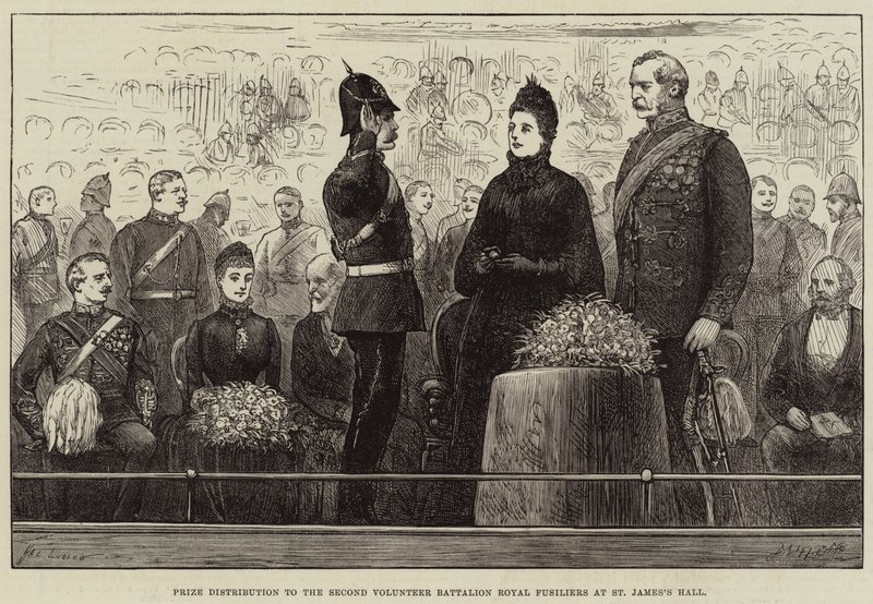 Rozdělení cen druhému dobrovolnickému praporu Royal Fusiliers v St James