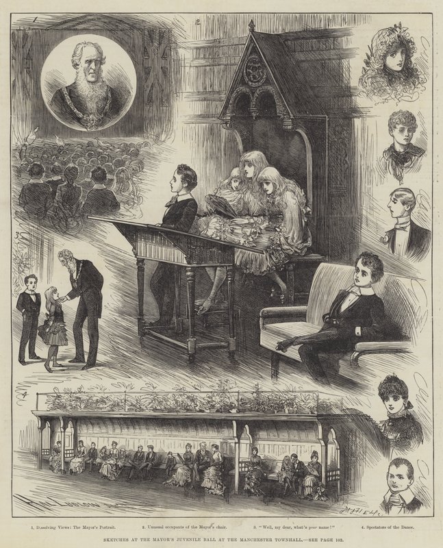 Náčrtky na primátorském plese mládeže v Manchester Townhall od Henry Stephen Ludlow