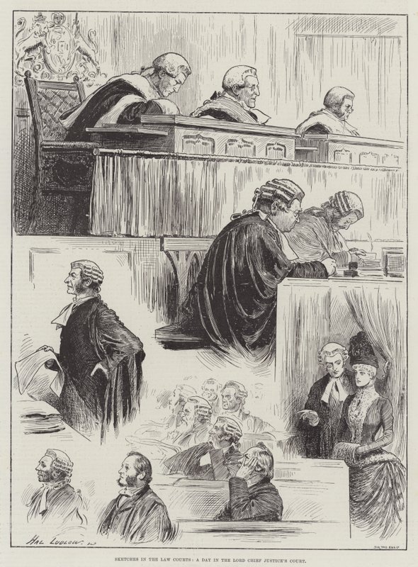 Náčrtky v soudních dvorech, den u soudu lorda hlavního soudce od Henry Stephen Ludlow