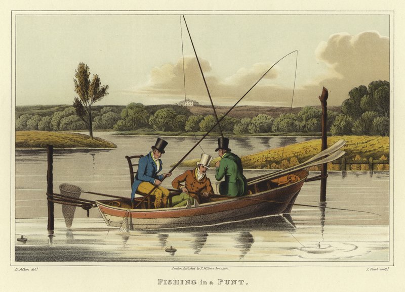 Rybaření v pramici (chromolitho) od Henry Thomas Alken