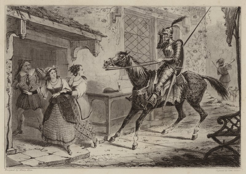 Rytíř (Don Quijote) přijíždějící do hostince od Henry Thomas Alken