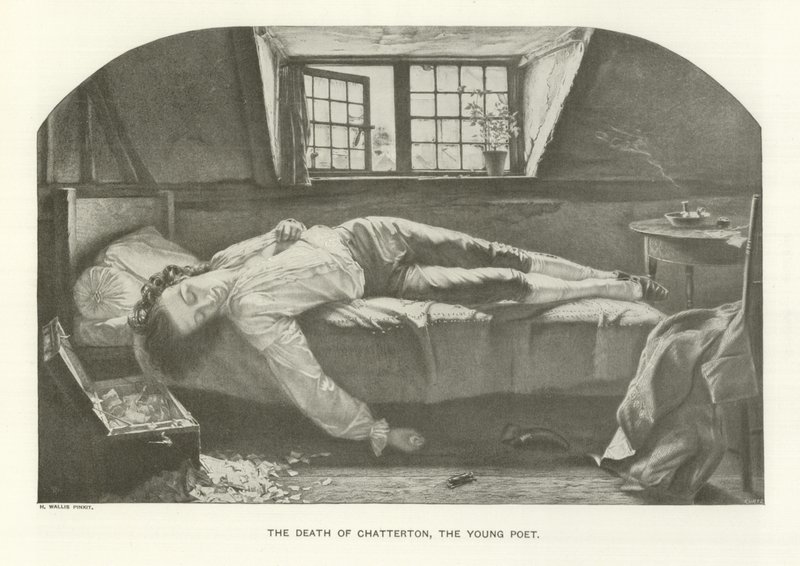 Smrt Chattertona, mladého básníka (hlubotisk) od Henry Wallis