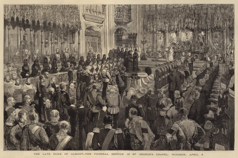 Zesnulý vévoda z Albany, pohřební obřad v kapli svatého Jiří, Windsor, 5. dubna. od Henry William Brewer