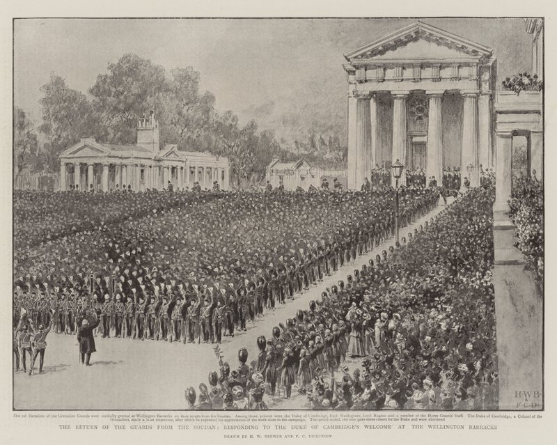Návrat stráží ze Súdanu, reakce na přivítání vévody z Cambridge ve Wellingtonových kasárnách od Henry William Brewer