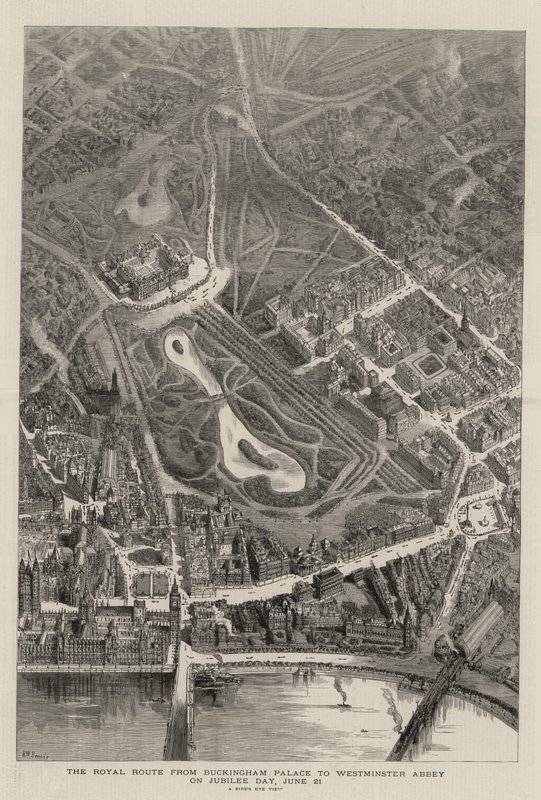 Královská cesta z Buckinghamského paláce do Westminsterského opatství na Jubilejní den, 21. června od Henry William Brewer