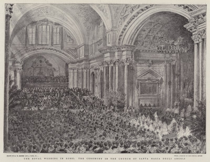 Královská svatba v Římě, obřad v kostele Santa Maria Degli Angeli od Henry William Brewer