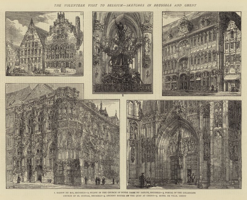 Návštěva dobrovolníků v Belgii, náčrty z Bruselu a Gentu od Henry William Brewer