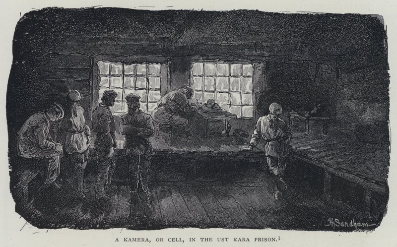 Kamera nebo buňka ve věznici Ust Kara (litho) od Henry (after) Sandham