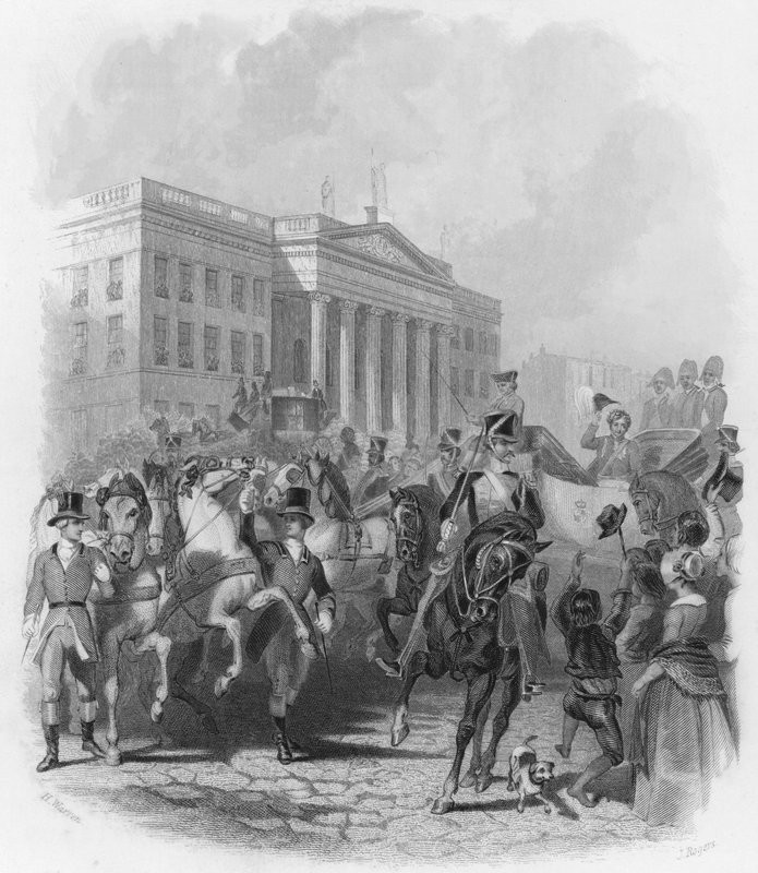 Návštěva krále Jiřího IV v Irsku v roce 1821 (rytina) od Henry (after) Warren