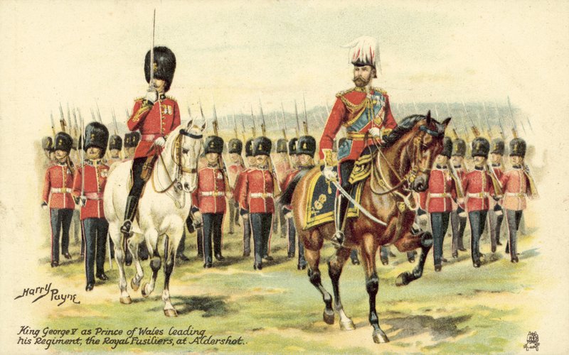 Král George V. jako princ z Walesu vedl svůj regiment, Royal Fusiliers, u Aldershotu od Henry A. Payne