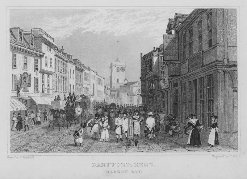 Market day, Dartford, Kent (rytina) od Henry Adlard