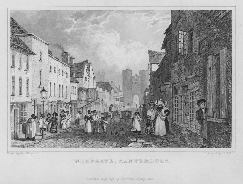 Westgate, Canterbury, Kent (rytina) od Henry Adlard