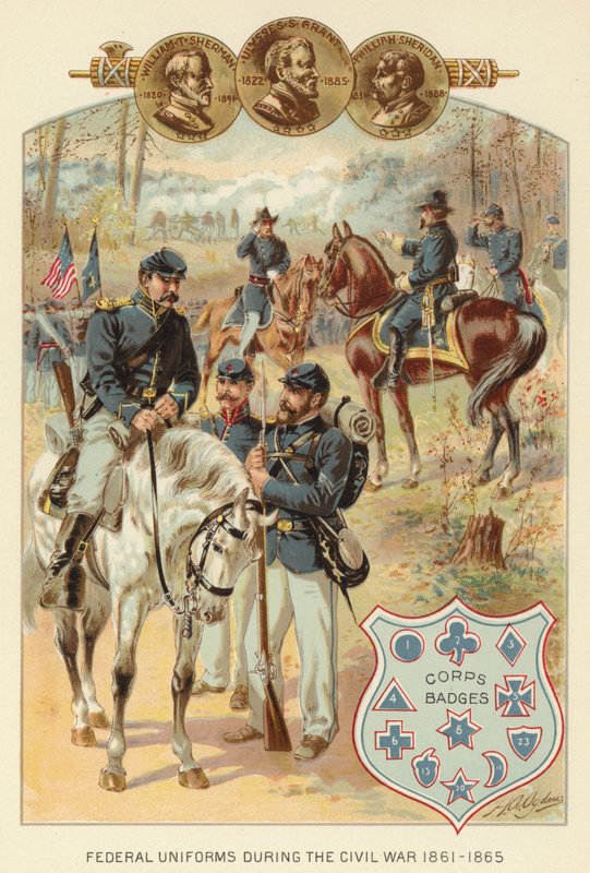 Federální uniformy během občanské války 1861-1865 (barevné lito) od Henry Alexander (after) Ogden