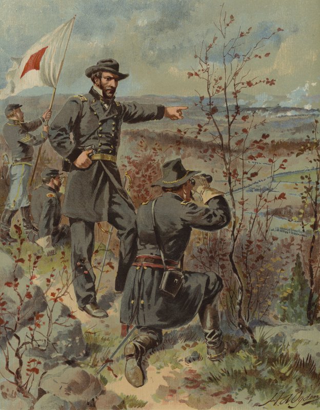 Generál Sherman na Kenesaw Mountain, Georgia, Americká občanská válka, 4. října 1864 (chromolitho) od Henry Alexander (after) Ogden