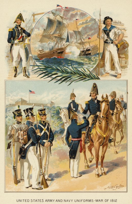 Uniformy armády a námořnictva Spojených států, válka 1812 (barevné lito) od Henry Alexander (after) Ogden