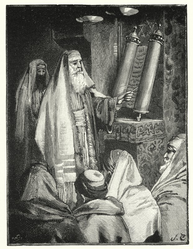 Rabín čte svitek zákona (litho) od Henry Andrew Harper