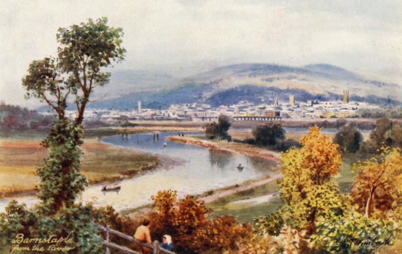 Barnstaple, od řeky (barevná litografie) od Henry B. (after) Wimbush