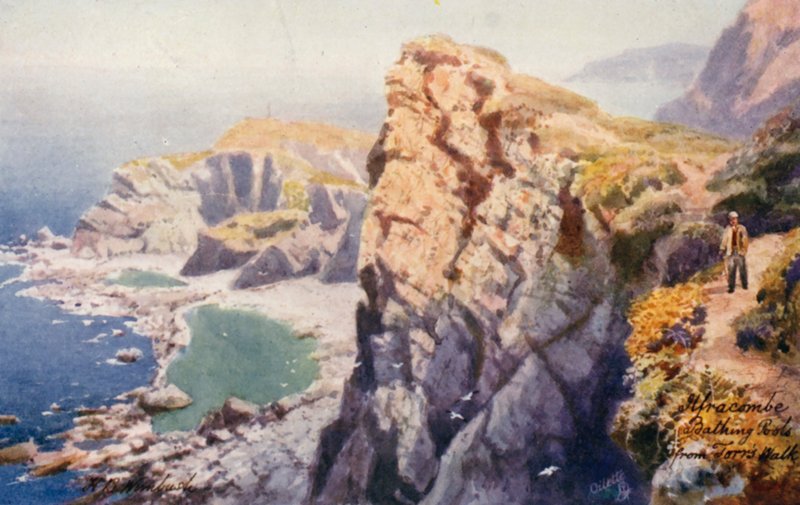 Zátoky ke koupání, z Torrs Walk, Ilfracombe (barevná litografie) od Henry B. (after) Wimbush