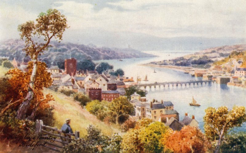 Bideford a Bridge (barevná litografie) od Henry B. (after) Wimbush
