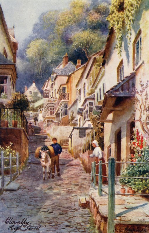 High Street, Clovelly (barevná litografie) od Henry B. (after) Wimbush