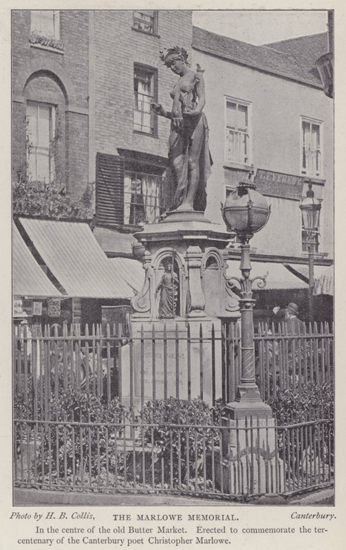 Památník dramatika a básníka Christophera Marlowa, Buttermarket, Canterbury, Kent (č/b foto) od Henry Beauchamp Collis