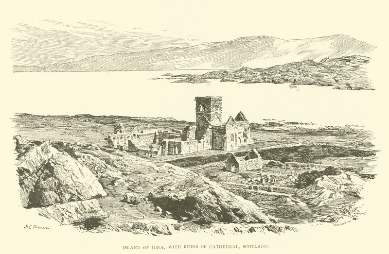 Ostrov Iona, s ruinami katedrály, Skotsko (rytina) od Henry Charles Brewer
