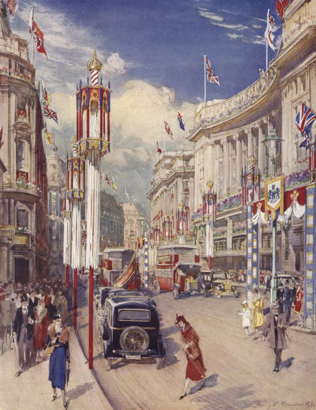 Regent Street při pohledu na Oxford Circus, Londýn (barva litho) od Henry Charles Brewer