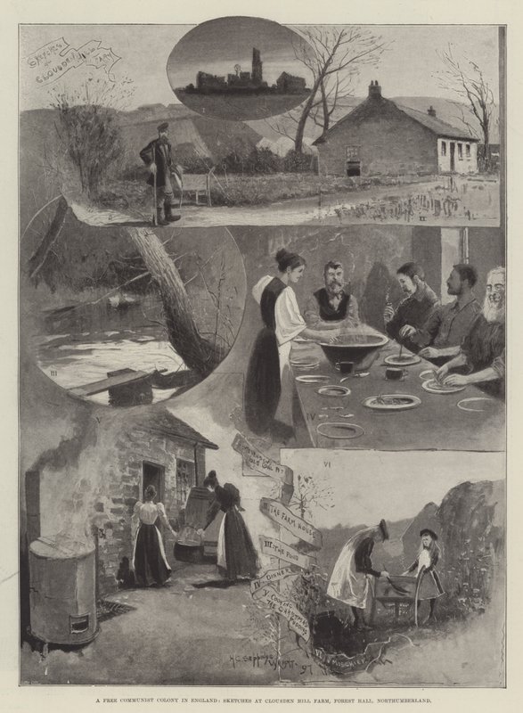 Svobodná komunistická kolonie v Anglii, Sketches at Clousden Hill Farm, Forest Hall, Northumberland od Henry Charles Seppings Wright
