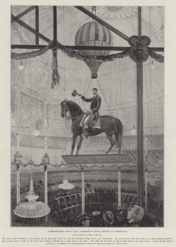Pozoruhodný cirkusový kousek, Corradiniho rychlý sestup z koňského hřbetu od Henry Charles Seppings Wright