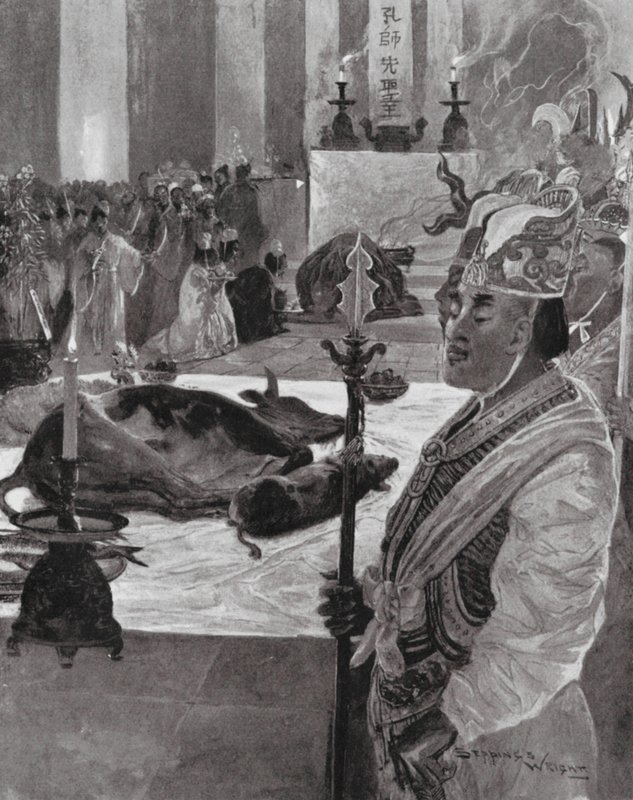 Obětování v konfuciánském chrámu (litografie) od Henry Charles Seppings Wright