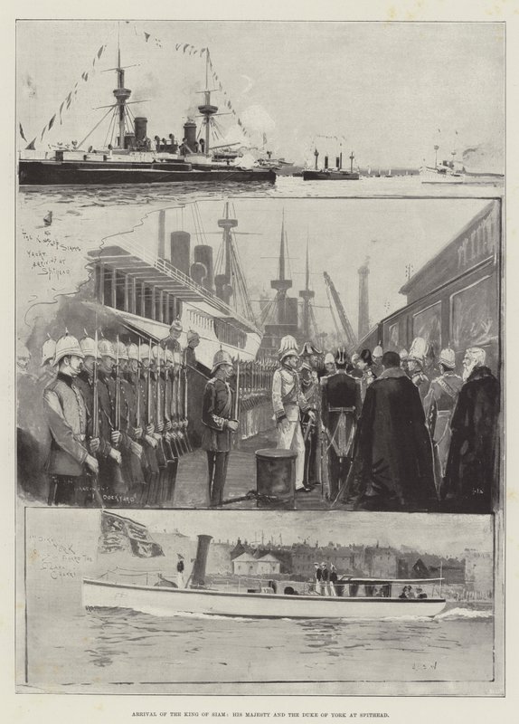 Příjezd krále Siamu, Jeho Veličenstva a vévody z Yorku na Spithead od Henry Charles Seppings Wright