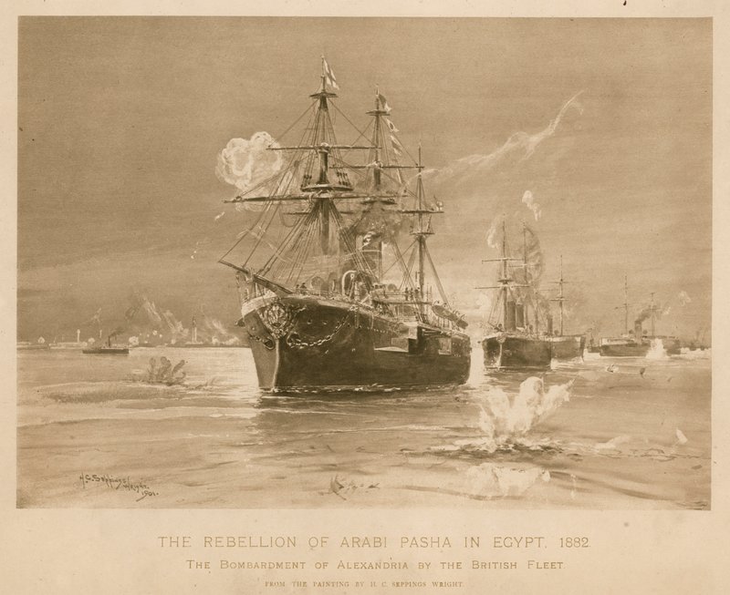 Bombardování Alexandrie britskou flotilou během povstání Ali Pasha, Egypt od Henry Charles Seppings Wright