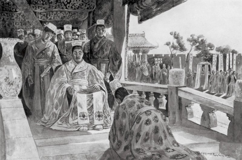 Han Yu při předávání pamětního listu (litografie) od Henry Charles Seppings Wright