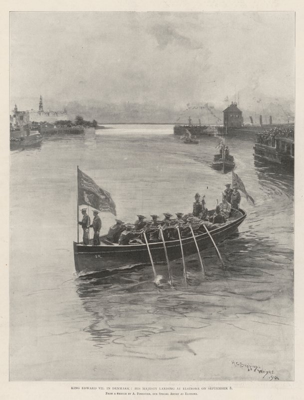 Král Eduard VII. v Dánsku, Jeho Veličenstvo přistálo 8. září v Elsinoru. od Henry Charles Seppings Wright