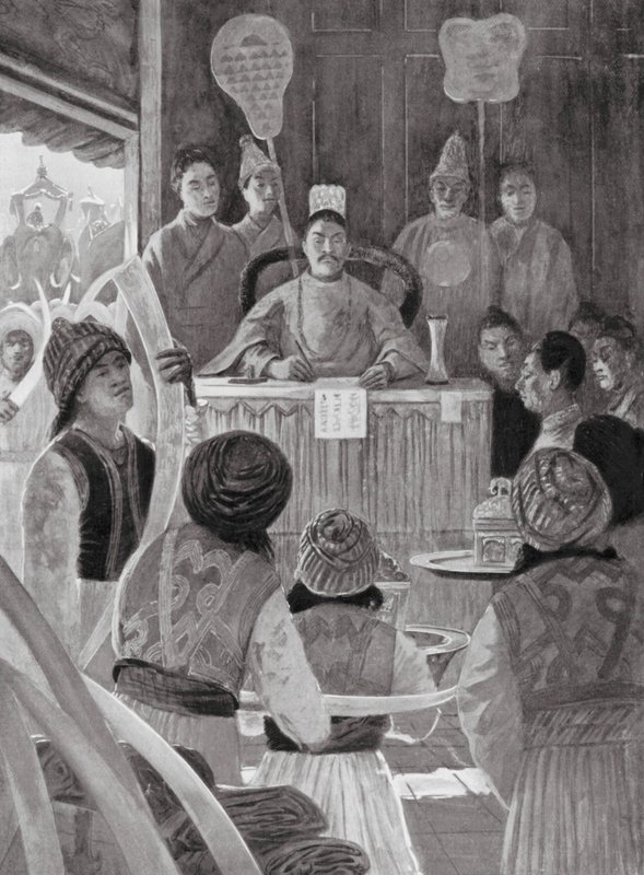 Siamští vyslanci vzdávají hold čínskému císaři (litografie) od Henry Charles Seppings Wright