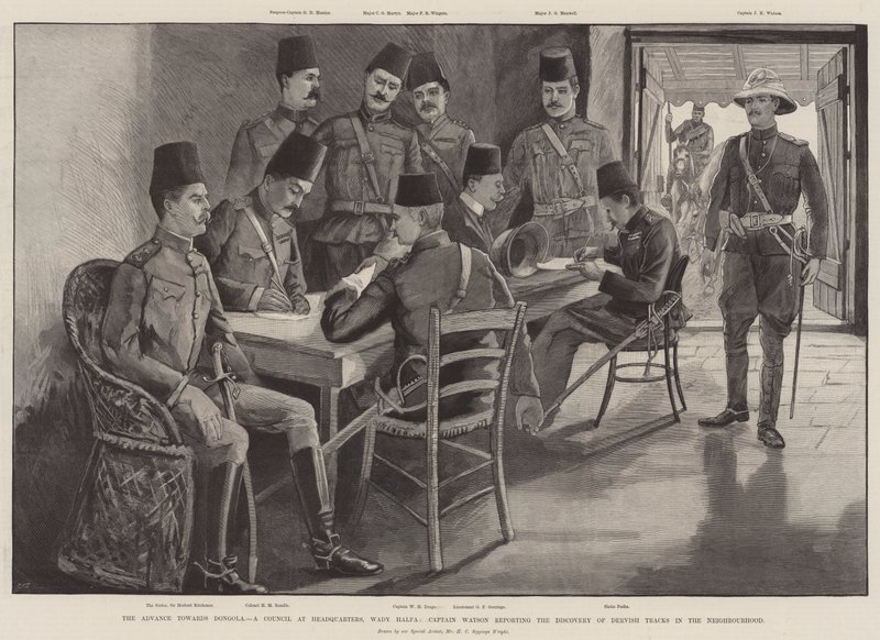 The Advance to Dongola, Council at Headquarters, Wady Halfa, Captain Watson reporting Discover of Dervish Tracks in the Neighborhood od Henry Charles Seppings Wright