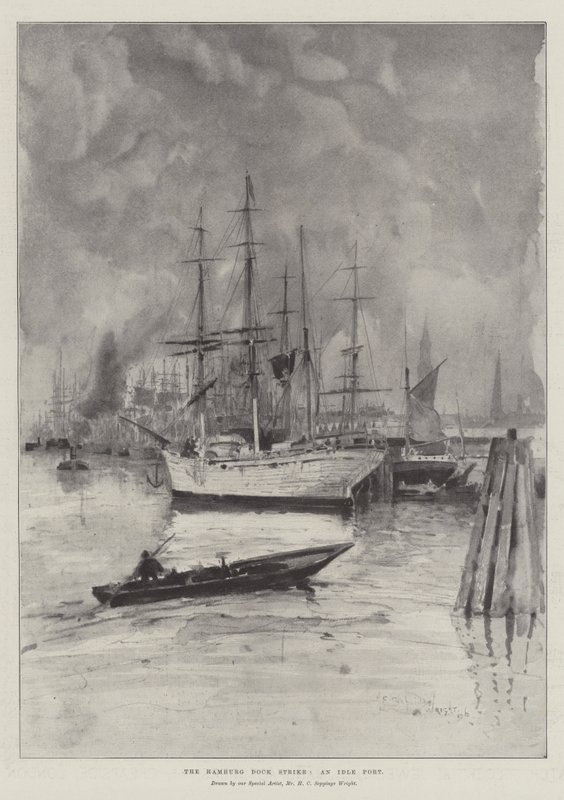 Hamburk Dock Strike, nečinný přístav od Henry Charles Seppings Wright