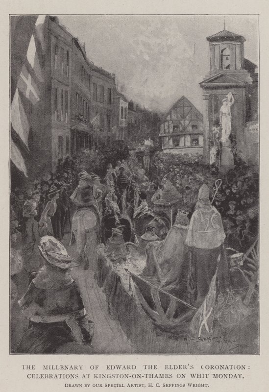 Milénium korunovace Edwarda staršího, oslavy v Kingston-on-Thames na Svatodušní pondělí od Henry Charles Seppings Wright