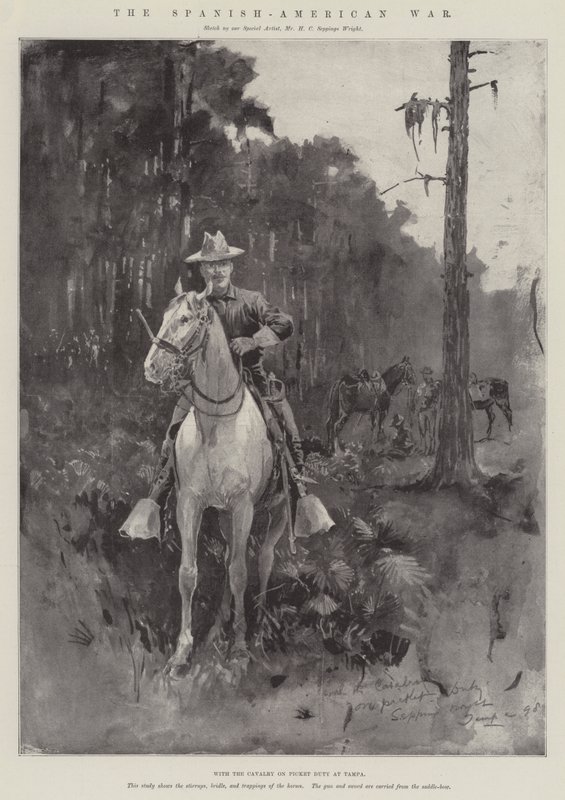 Španělsko-americká válka, s kavalérií Picket Duty v Tampě (rytina) od Henry Charles Seppings Wright