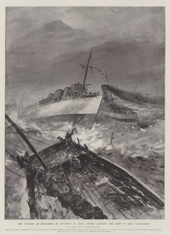Tajfun v Hongkongu 10. listopadu, HMS Otter zachraňuje posádku HMS Sandpiper od Henry Charles Seppings Wright