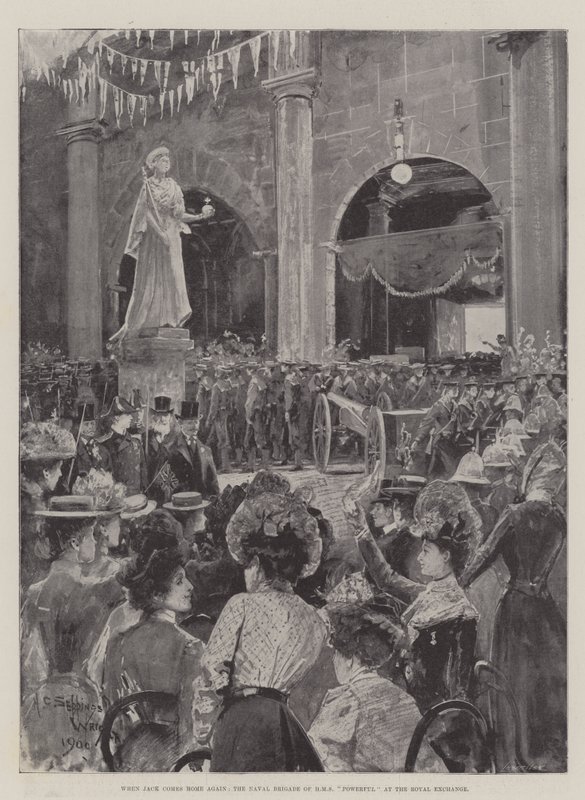 Když se Jack vrátí domů, námořní brigáda HMS Powerful v Royal Exchange od Henry Charles Seppings Wright