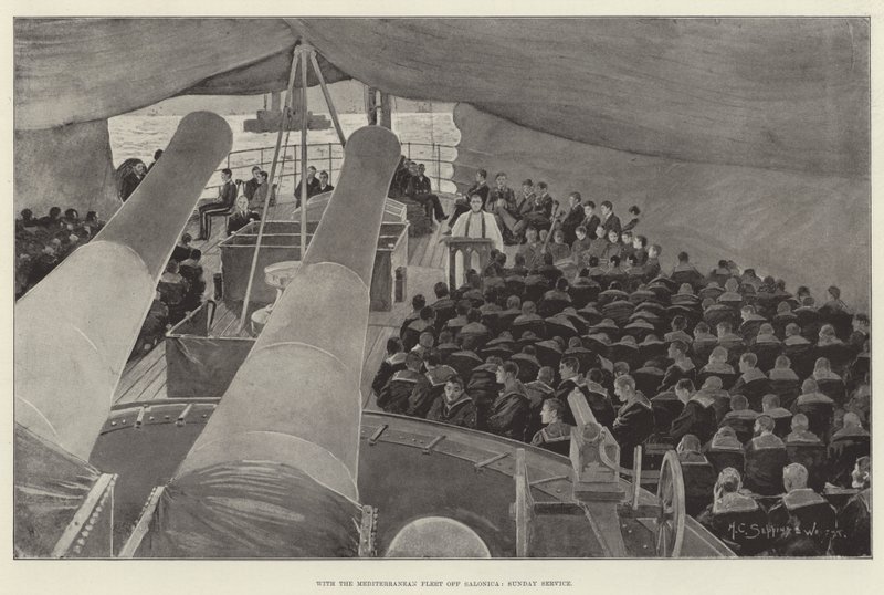 Se Středomořskou flotilou u Salonice, nedělní služba od Henry Charles Seppings Wright