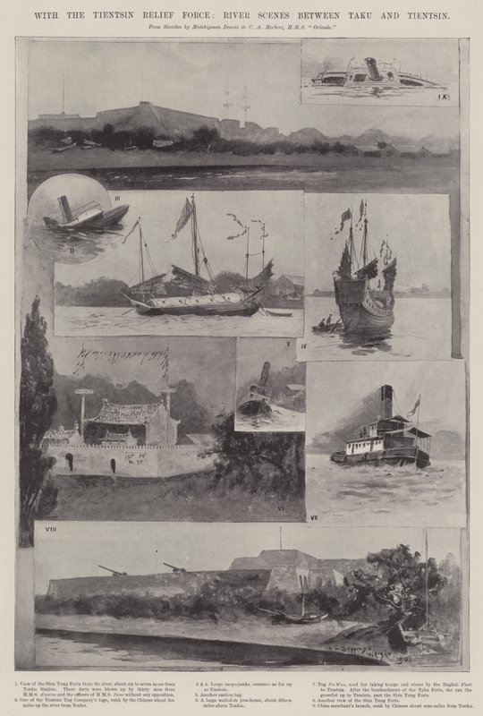 S Tientsin Relief Force, říční scény mezi Taku a Tientsin od Henry Charles Seppings Wright
