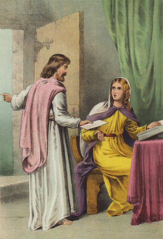 Christiana přijímá poselství (chromolitho) od Henry Courtney Selous